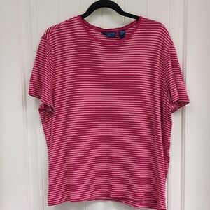 Karen Scott Sport Pink and White Striped Top
